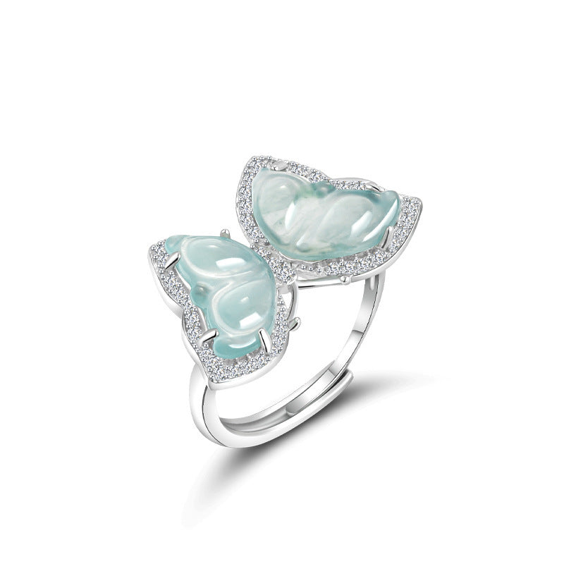 Ice Jade Stone S925 Silver Inlay Women's Fashion Rings Ear Studs