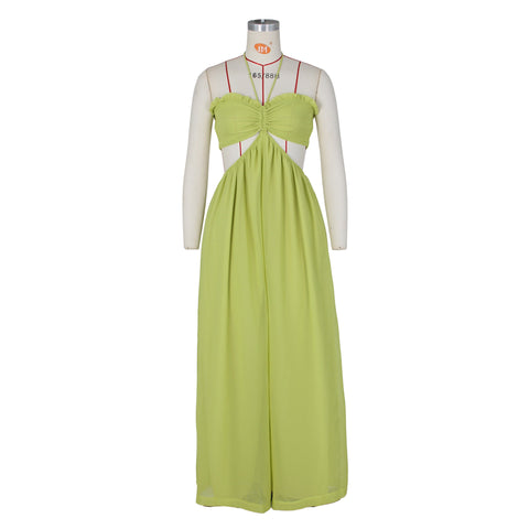 Chiffon Chest-wrapped Bare Back Wide-leg Jumpsuit European And American - Fashionner