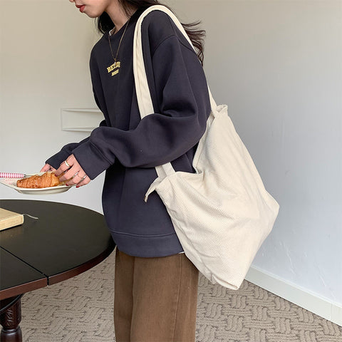 One-shoulder Large Capacity Corduroy Bag Leisure Shopping Bag - Fashionner
