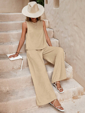 Ensemble pantalon uni décontracté et ample pour femmes, costume deux pièces élégant pour le printemps et l'été, ensemble pantalon complet, tenue féminine