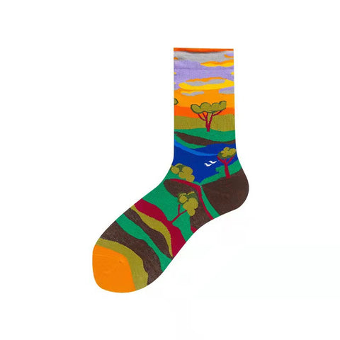 Trendy Mid-calf Length Socks Preppy Style Stockings Artistic Illustration Socks - Fashionner