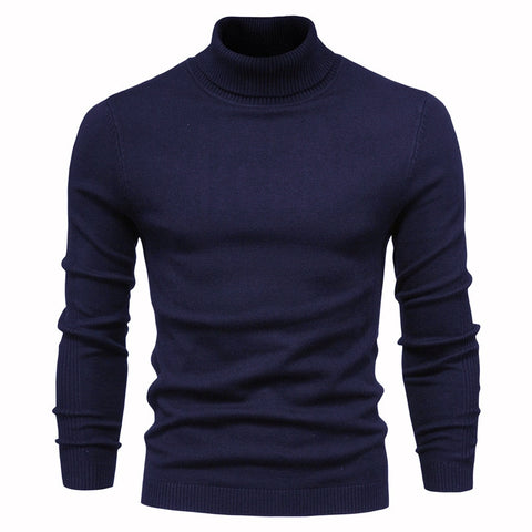 Pull à col roulé uni et ajusté pour homme, hauts décontractés d'hiver