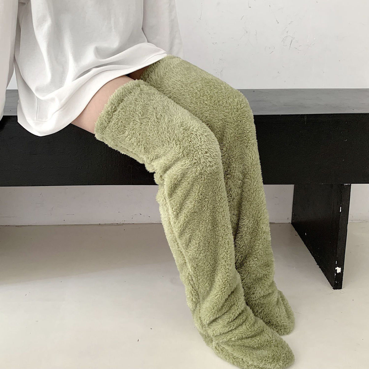 Buy Over Knee High Fuzzy Long Socks Winter Warm Cold Leg Knee Joint Cold-Proof Stockings Home Floor Sleeping Socks online at Fashionner.