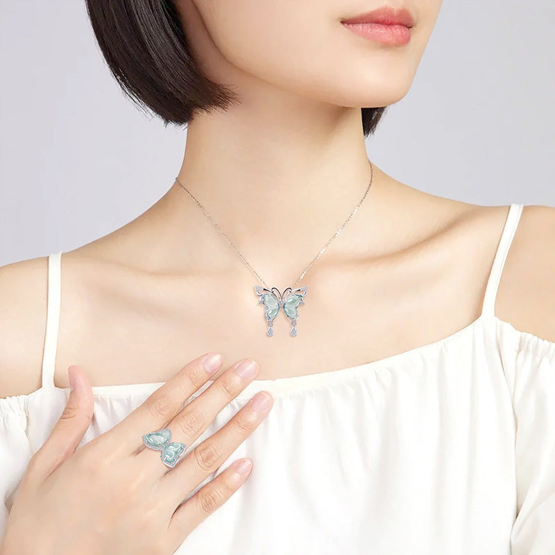 Ice Jade Stone S925 Silver Inlay Women's Fashion Rings Ear Studs