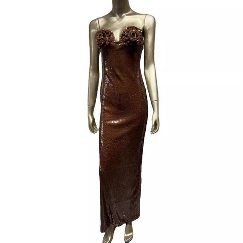 Robe bandoulière marron à paillettes Banquet High Street