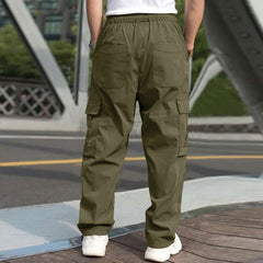 Casual Cargo Pants For Men Loose Straight Drawstring Waist Trousers With Pockets - Fashionner