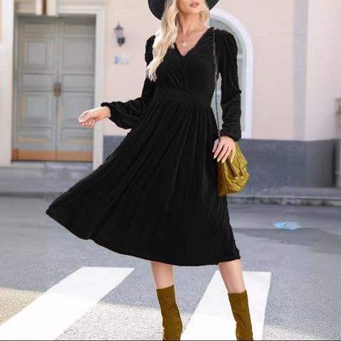 Robe à manches longues de couleur unie pour femmes