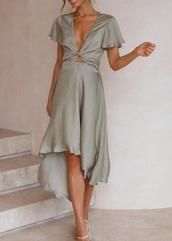 Robe d'été irrégulière à col en V pour femmes