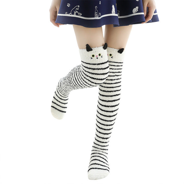 Christmas Long Socks Winter Women Striped Stockings New - Fashionner
