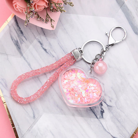 Pendentif porte-clés cœur créatif en acrylique rempli d'huile