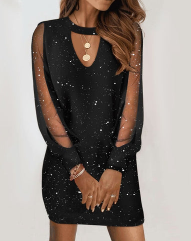 Long-sleeved V-neck Dress Spring And Autumn New Style Lace Splicing Dress For Womens Clothing - Fashionner