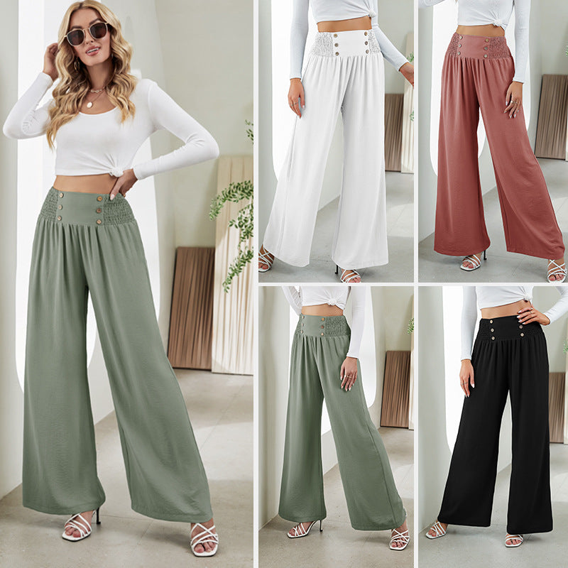Fashion Straight Wide Leg Pants Elastic High Waist Casual Trousers For Women - Fashionner