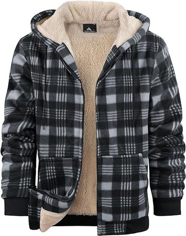 Veste zippée à capuche à imprimé écossais pour homme Manteau chaud rembourré en coton épaissi pour l'hiver