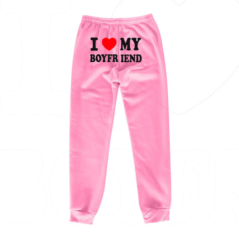 I Love MY BOYFRIEND Printed Trousers Casual Sweatpants Men And Women Sports Pants - Fashionner