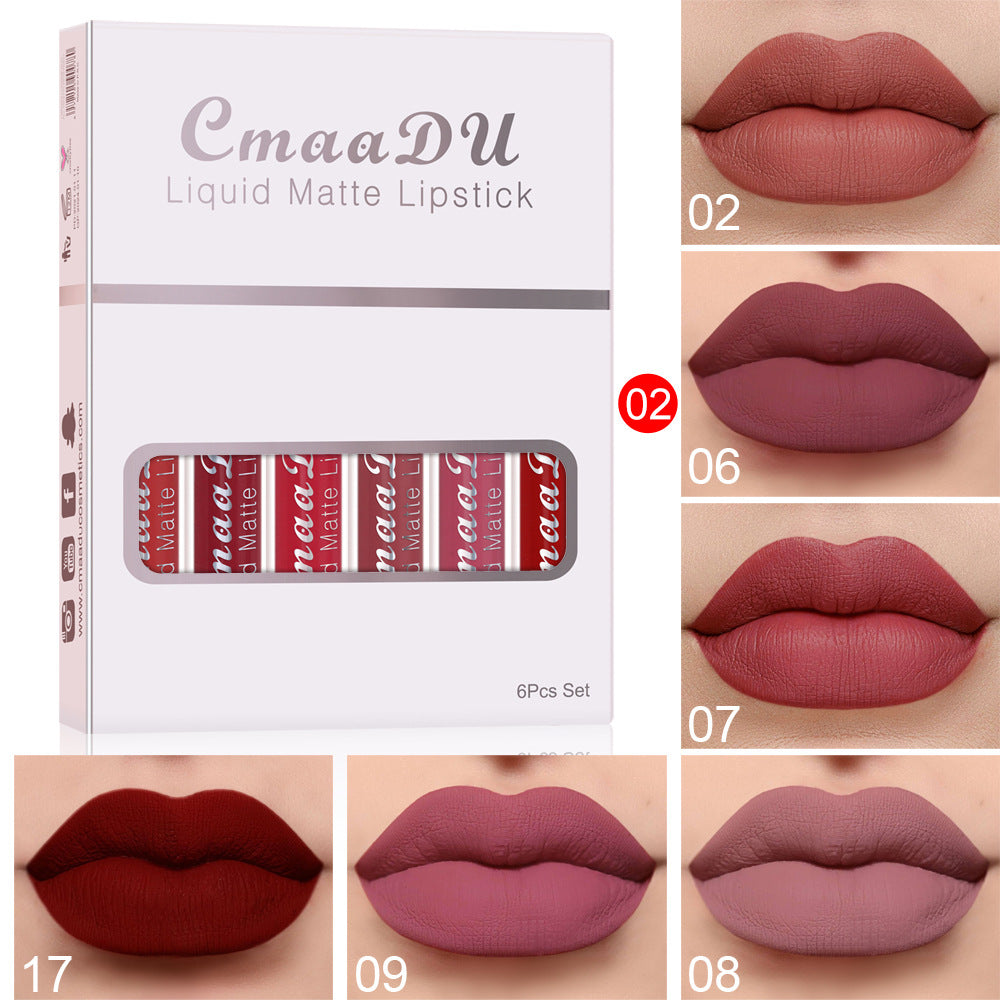 6 Boxes Of Matte Non-stick Cup Waterproof Lipstick Long Lasting Lip Gloss - Fashionner