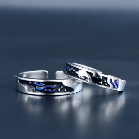 Bagues Époxy Couple Homme Femme Baleine et Mer Bagues Simples