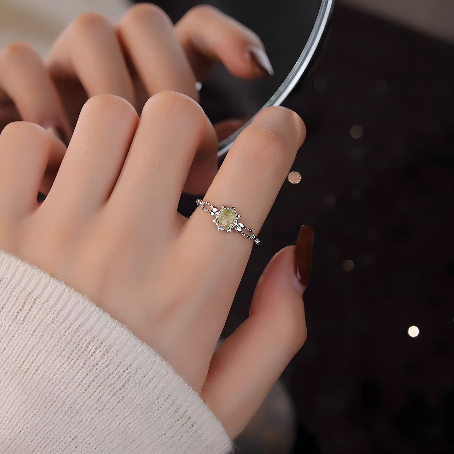 Buy 1 Piece 999 Sterling Silver Oval Yellow Gemstone Sunburst Ring, Delicate Beaded Band Style, For Daily Wear & Gifting online at Fashionner.