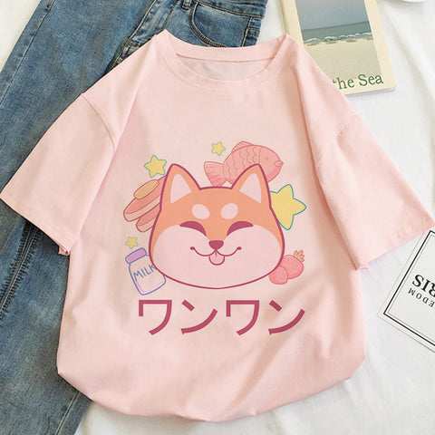 T-shirt femme à motif dessin animé chat kawaii