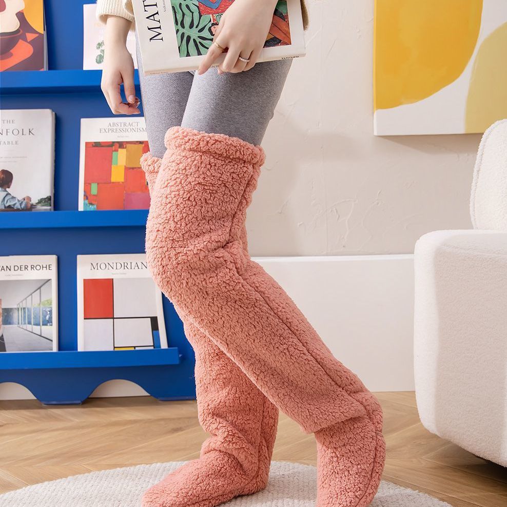 Buy Over Knee High Fuzzy Long Socks Winter Warm Cold Leg Knee Joint Cold-Proof Stockings Home Floor Sleeping Socks online at Fashionner.