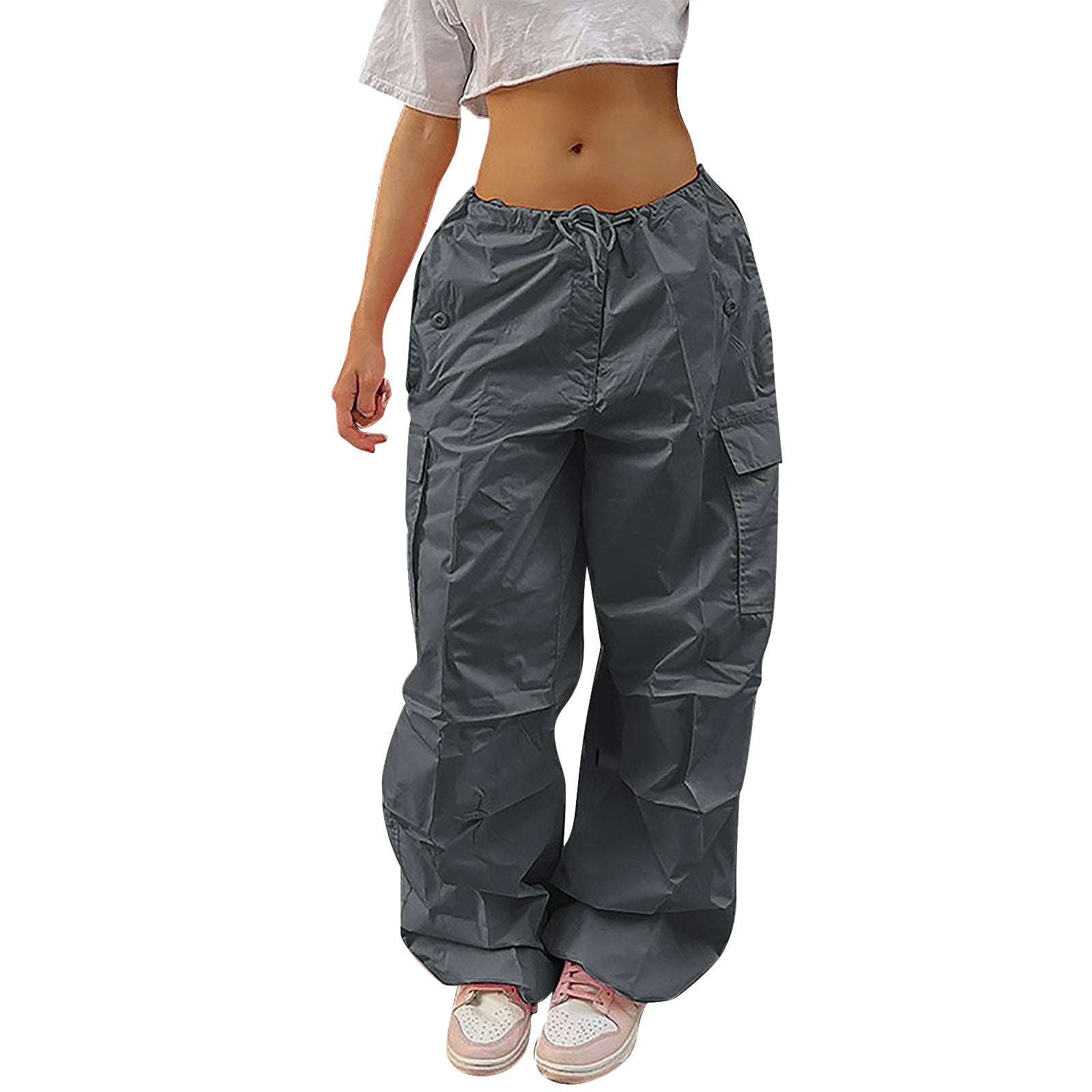 Casual Cargo Pants For Women Solid Color Drawstring Pocket Design Fashion Street Trousers Girls - Fashionner