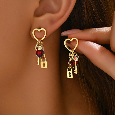 Boucles d'oreilles de luxe Saint-Valentin avec strass en forme de cadenas, série « Love », boucles d'oreilles fantaisie en forme de cadenas pour femmes