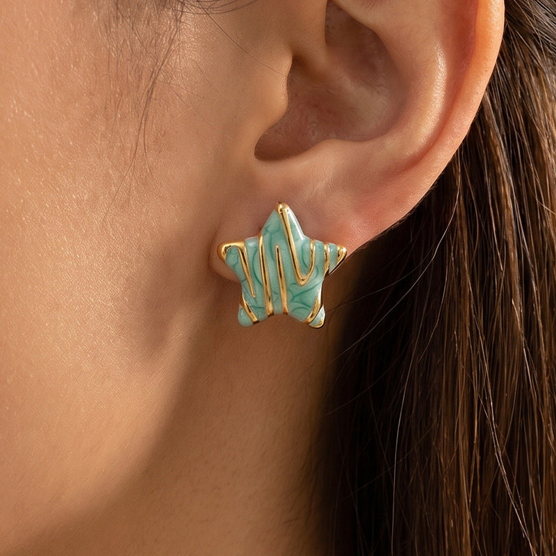 Buy Five-Pointed Star Fashion Light-Luxury Oil-Drop Geometric Stud Earrings online at Fashionner.