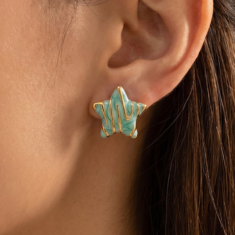 Buy Five-Pointed Star Fashion Light-Luxury Oil-Drop Geometric Stud Earrings online at Fashionner.