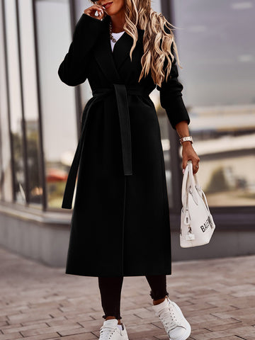 Haut Manteau Femme en Laine Manches Longues Col V à Lacets Simplicité Automne et Hiver
