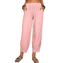 Women's Solid Color Loose Cotton And Linen Casual Pants Home - Fashionner
