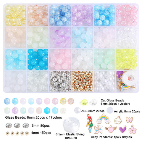 Perles rondes doubles en cristal de verre, kit de matériaux pour bracelet DIY fait à la main, boîte d'accessoires, matériaux pour enfiler les perles