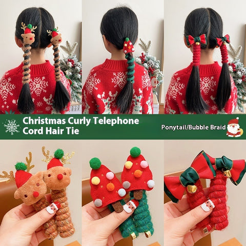 Jolies filles bande élastique en caoutchouc Noël enfants fil téléphonique cheveux spirale bobine festive habiller les accessoires de cheveux d'enfant coiffure