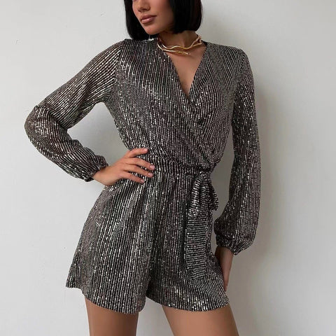 Robe longue à manches longues et sequins pour femme