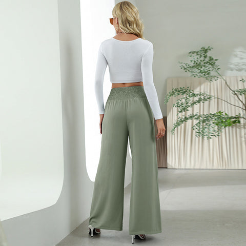 Fashion Straight Wide Leg Pants Elastic High Waist Casual Trousers For Women - Fashionner