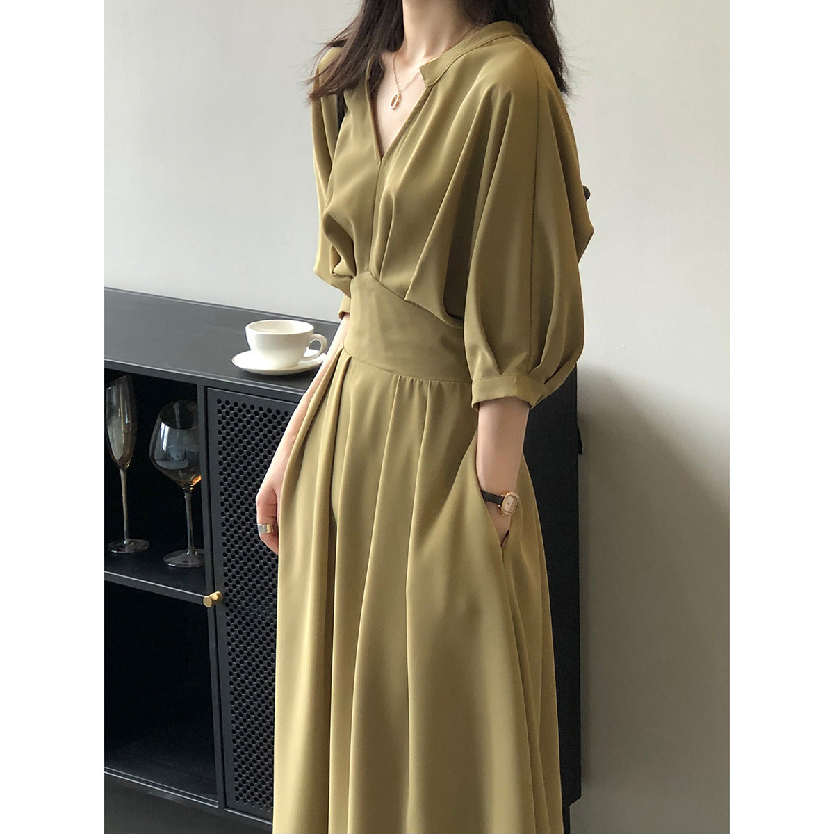 V-neck Dresses Women Temperament Waist - Fashionner