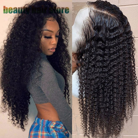 Perruques brésiliennes de cheveux humains bouclés crépus avec devant en dentelle
