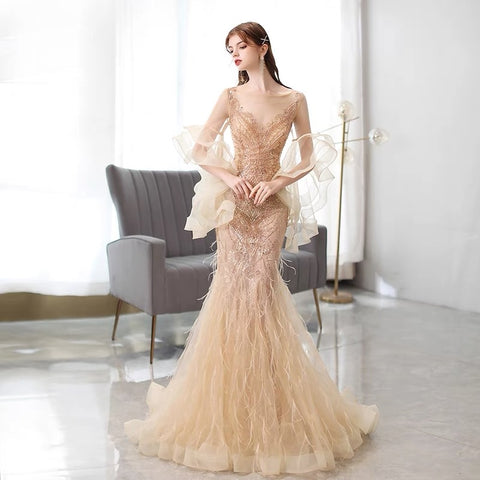Robe de soirée sirène dorée pour femme