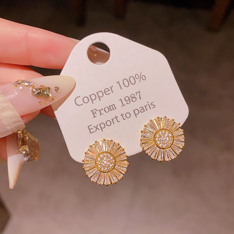 Buy Ultra-Shimmer Zircon Sunflower Stud Earrings online at Fashionner.