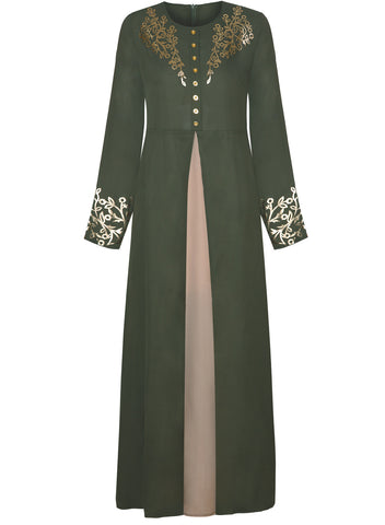 Robe arabe musulmane imprimée dorée pour femmes