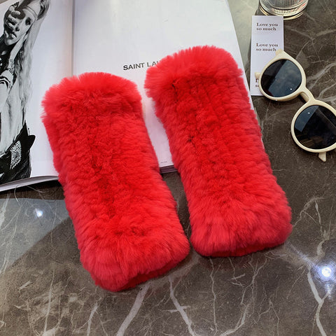 Gants doux, chauds et épais en fourrure de lapin Rex