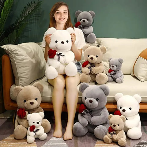 23-45cm New Lovely Hug Roses Teddy Bear Plush Pillow Stuffed Soft Animal Dolls Nice Birthday Gift Girlfriend Valentine's Day - Fashionner