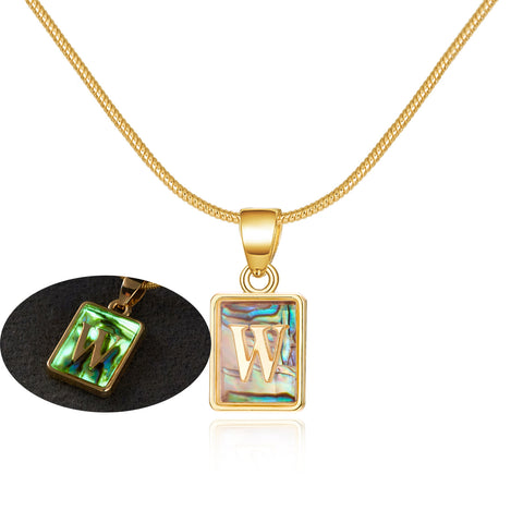 26 Letter Square Necklace Colorful Shell Luminous Pendant Chain Necklace For Women Temperament Ladies Jewelry - Fashionner