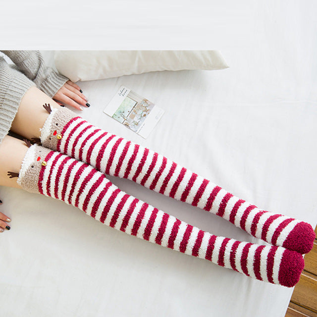 Christmas Long Socks Winter Women Striped Stockings New - Fashionner
