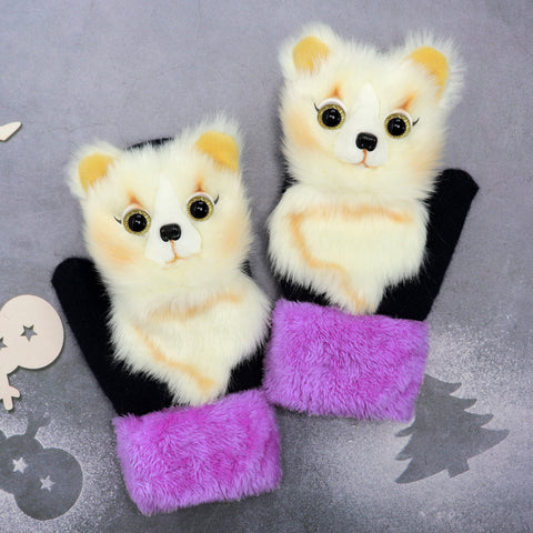 Gants d'hiver en peluche animaux pour femmes