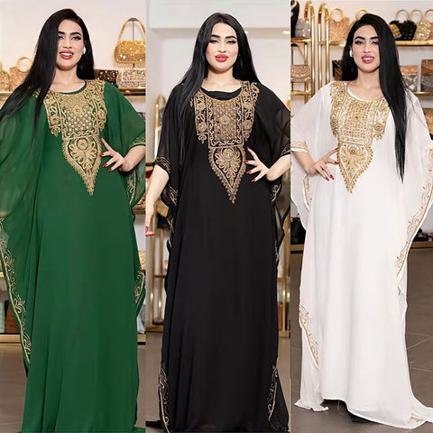 Robe longue musulmane brodée en dentelle européenne et américaine