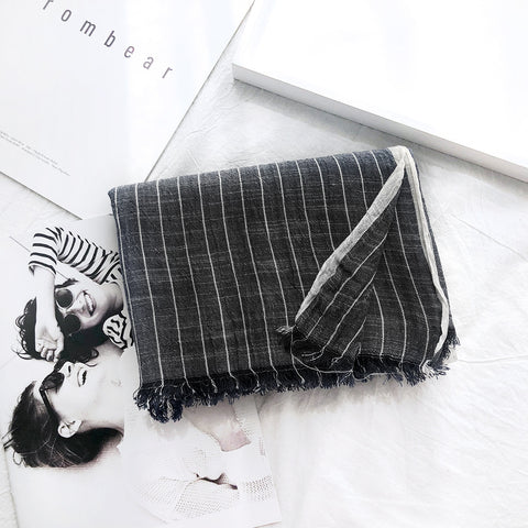 Autumn And Winter Striped Cotton And Linen Pleated Scarf Shawl - Fashionner