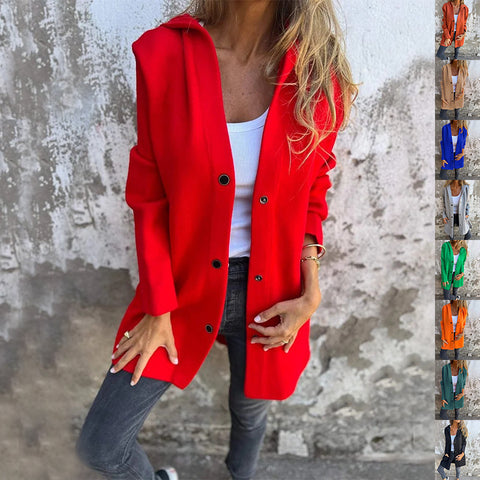 Cardigan décontracté à capuche simple boutonnage, veste de mode ample de couleur unie, vêtements pour femmes printemps et automne