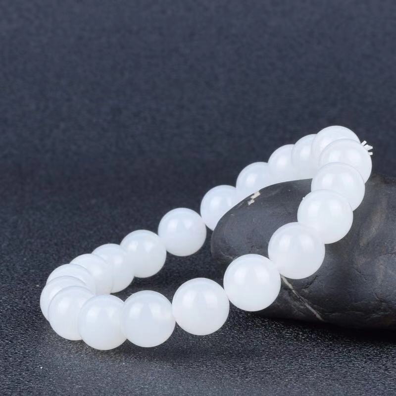 Buy Hotan White Jade Goat Fat Round Bead Bracelet online at Fashionner.