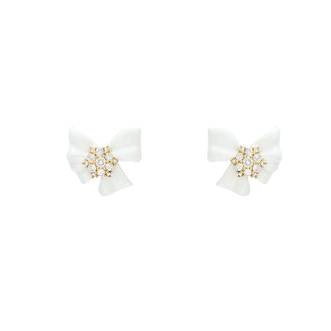 Buy French-Style Delicate White Bow Stud Earrings online at Fashionner.