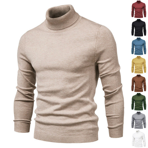 Pull à col roulé uni et ajusté pour homme, hauts décontractés d'hiver