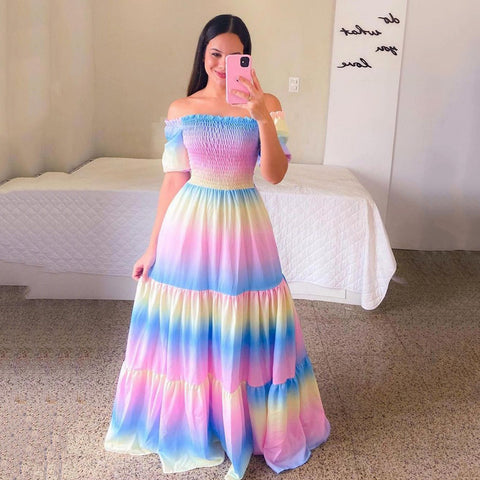 Robe longue florale élégante sans épaules pour femme